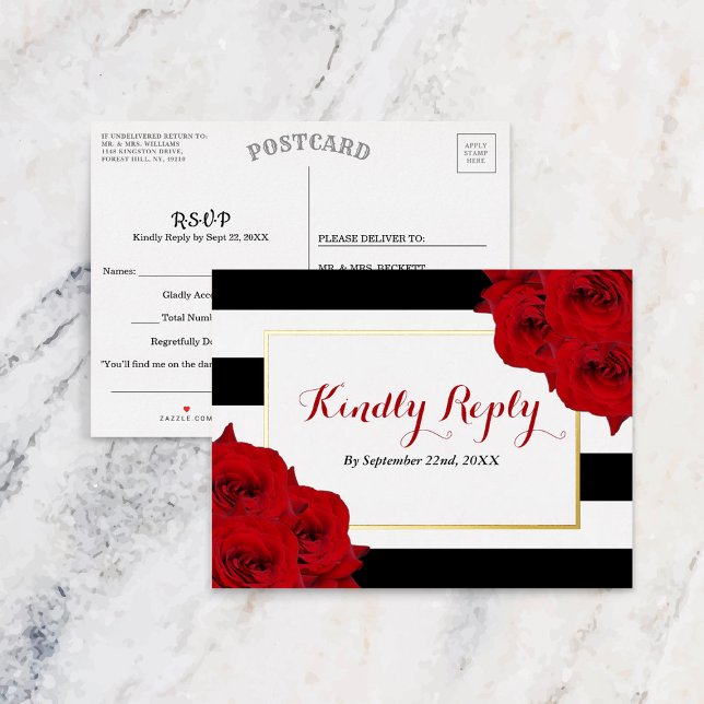 The Chic Modern Luxe Wedding Collection- Red Roses Foil Invitation Postcard (Creator Uploaded)