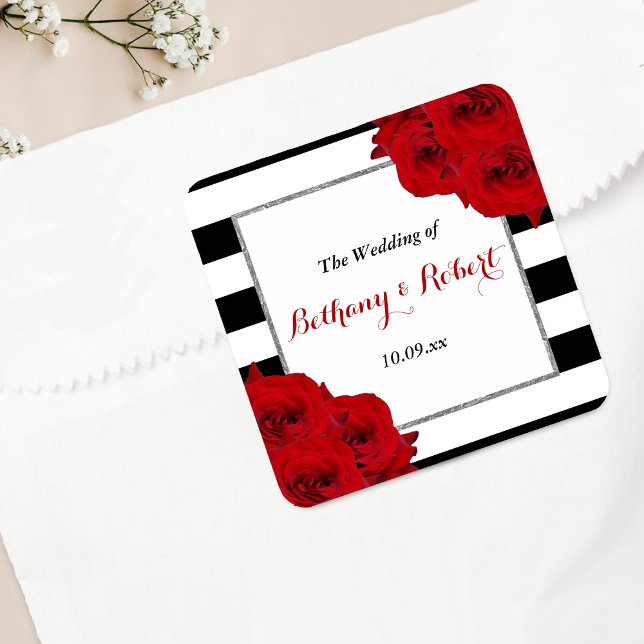 The Chic Modern Luxe Wedding Collection- Red Roses Square Sticker (Creator Uploaded)