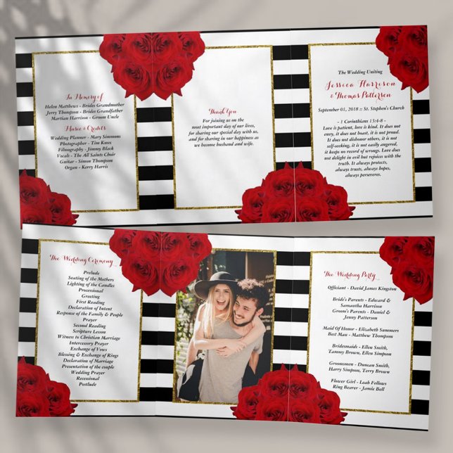 The Chic Modern Luxe Wedding Collection- Red Roses Tri-Fold Programme (Creator Uploaded)