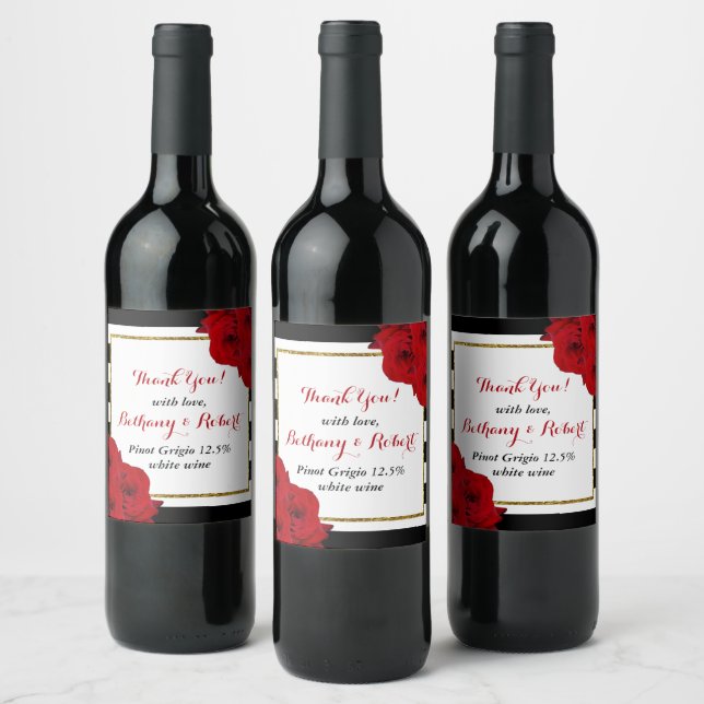 The Chic Modern Luxe Wedding Collection- Red Roses Wine Label (Bottles)