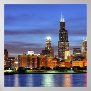 The Chicago skyline from the Adler Planetarium Poster