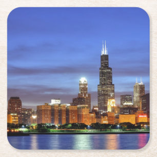 The Chicago skyline from the Adler Planetarium Square Paper Coaster