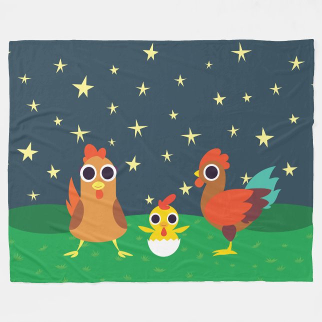 The Chicken Family at Night Fleece Blanket (Front (Horizontal))
