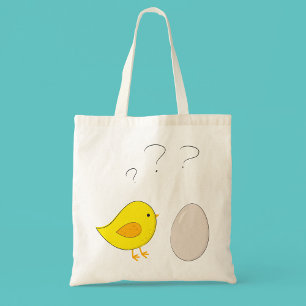 The chicken or the egg cute cartoon for easter tote bag
