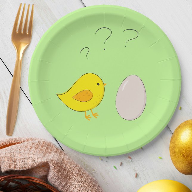 The chicken or the Egg Cute Easter cartoon Fun Paper Plate (Creator Uploaded)