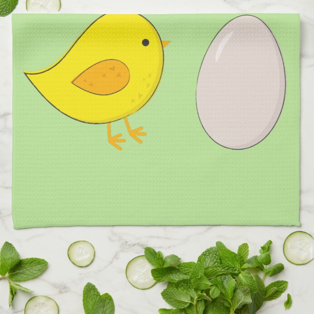 The chicken or the egg cute Easter cartoon Tea Towel (Folded)