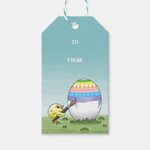 The chicken paints a beautiful Easter egg. Gift Tags