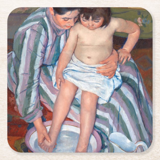 The Child's Bath, Mary Cassatt Square Paper Coaster (Front)