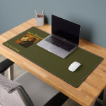 The Chimp And Teapot Pub Desk Mat<br><div class="desc">The world famous and totally imaginary Chimp and Teapot pub in Wick,  Scotland. A chimpanzee holding a teapot with a floral pattern as if about to drink from the spout. Text at the top reads,  "THE CHIMP AND TEAPOT" Customise by adding your own additional text.</div>