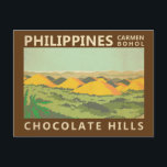 The Chocolate Hills Philippines Vintage Postcard<br><div class="desc">Chocolate Hills retro art design. The Chocolate Hills are a geological formation in the Bohol province of the Philippines.</div>