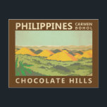 The Chocolate Hills Philippines Vintage Postcard<br><div class="desc">Chocolate Hills retro art design. The Chocolate Hills are a geological formation in the Bohol province of the Philippines.</div>