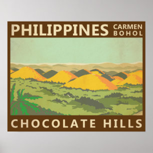 The Chocolate Hills Philippines Vintage Poster