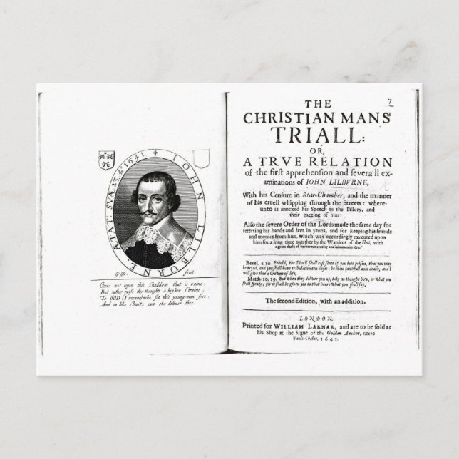 The Christian Man's Trial' by John Lilburne Postcard (Front)