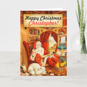 The Christmas Bear and Santa Custom Christmas Holiday Card