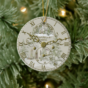 The Christmas Church Clock Face Ceramic Tree Decoration
