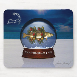 The Christmas Cod Snow Globe Mousepad