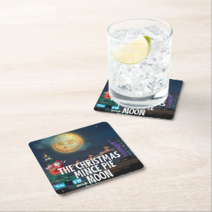 The Christmas Mince Pie Moon Square Paper Coaster