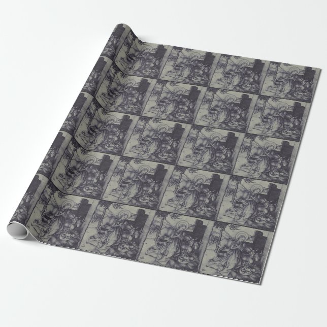 The Christmas Nativity Stark Ink Art Wrapping Paper (Unrolled)