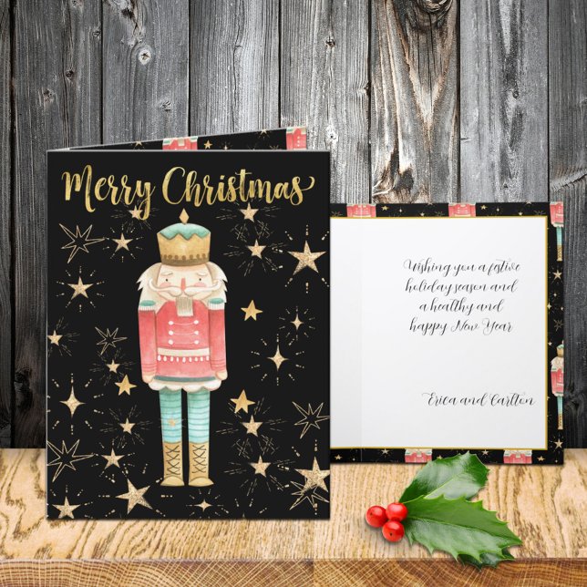 The Christmas Nutcracker Gold Starry Night Holiday Card (The Christmas Nutcracker Gold Starry Night Holiday Wraparound Graphics Folded Card)