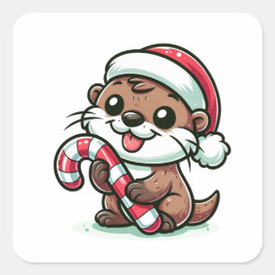 The Christmas Otter Cartoon Square Sticker