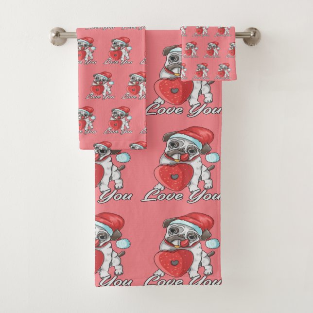 the christmas pug  bath towel set (Insitu)