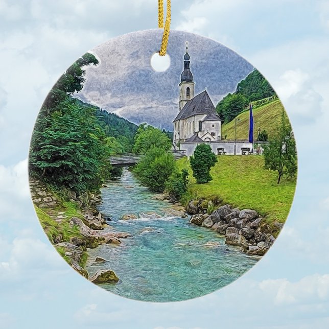 The church in Ramsau - idyll Ceramic Tree Decoration (Creator Uploaded)
