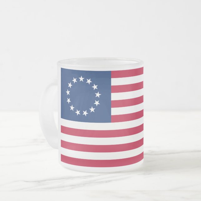 The Circle of Stars, American Flag by Betsy Ross Frosted Glass Coffee Mug (Front Left)