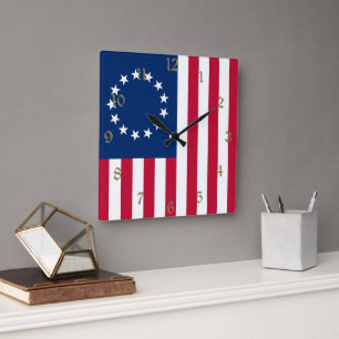 The Circle of Stars, American Flag by Betsy Ross Square Wall Clock