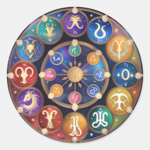 the circle with the zodiac signs classic round sticker