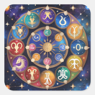 the circle with the zodiac signs square sticker