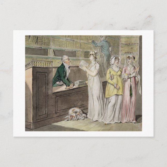 The Circulating Library (pen and ink and w/c and w Postcard (Front)