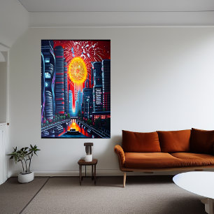 The city and great firework   AI Art Poster