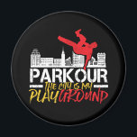 The City Is My Playground Parkour and Freerunning Magnet<br><div class="desc">The City is My Playground. Funny and humourous design for those who love parkour and freerunning. Cool vintage and distressed design merchandise for outdoorsy people. Perfect for those who love outdoor activities and extreme sports. Great Christmas gift and birthday present for father,  brother,  son,  grandson,  boyfriend or friend.</div>