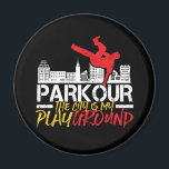 The City Is My Playground Parkour and Freerunning Magnet<br><div class="desc">The City is My Playground. Funny and humourous design for those who love parkour and freerunning. Cool vintage and distressed design merchandise for outdoorsy people. Perfect for those who love outdoor activities and extreme sports. Great Christmas gift and birthday present for father,  brother,  son,  grandson,  boyfriend or friend.</div>