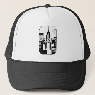 The City Never Sleeps Hustle Skyline Design Trucker Hat
