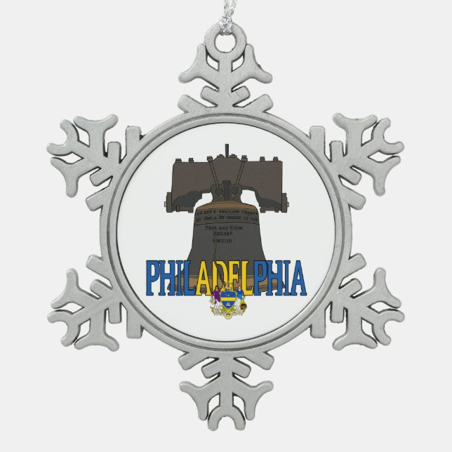 The City of Brotherly Love Snowflake Pewter Christmas Ornament (Front)