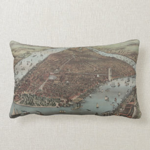 The City of New York   1883 (Colour Lithograph) Lumbar Cushion