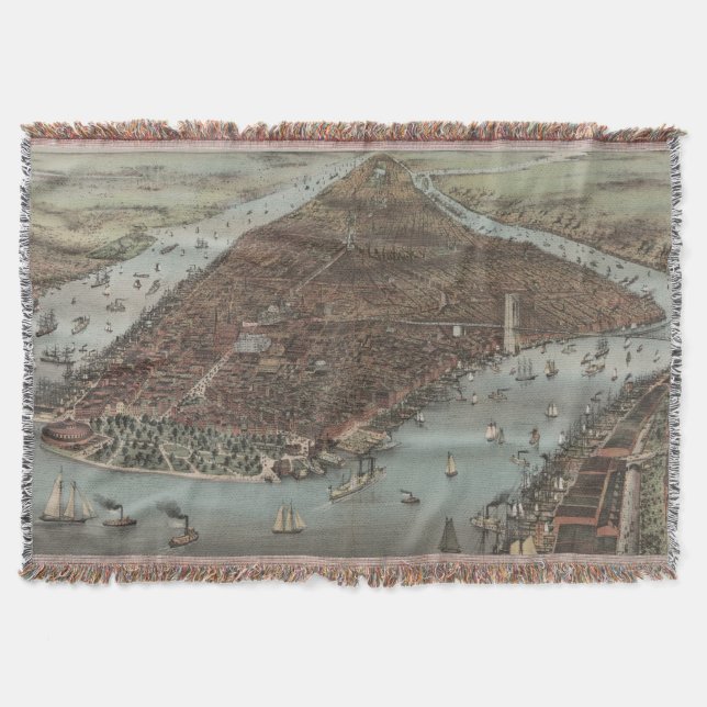 The City of New York | 1883 (Colour Lithograph) Throw Blanket (Front)