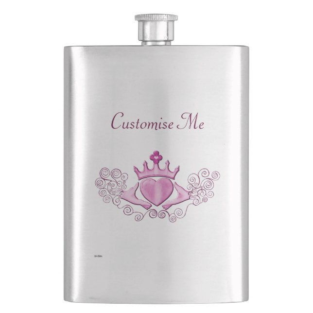 The Claddagh (Pink) Hip Flask (Front)
