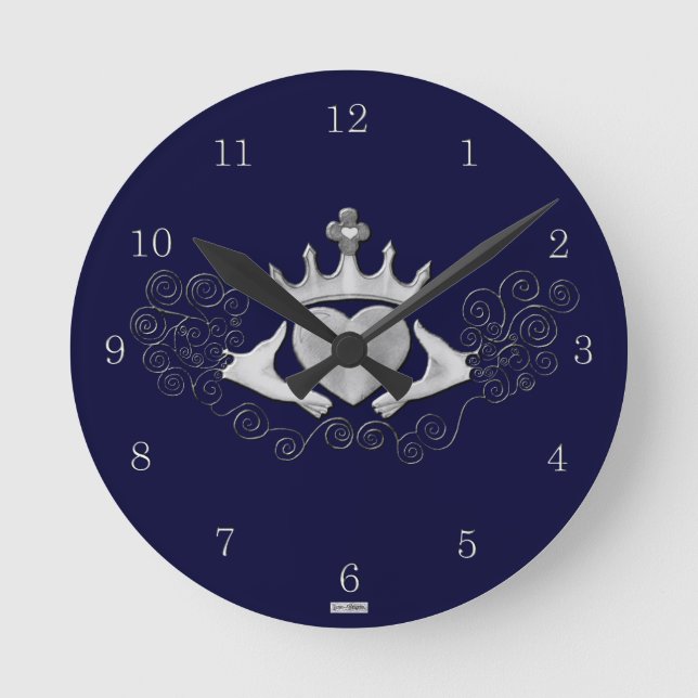 The Claddagh (Silver) Round Clock (Front)