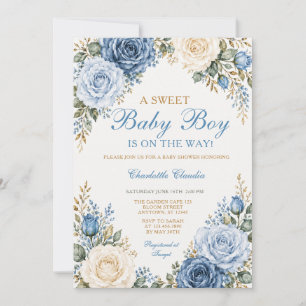 The Classic Blue Rose Baby Boy Shower Invitation