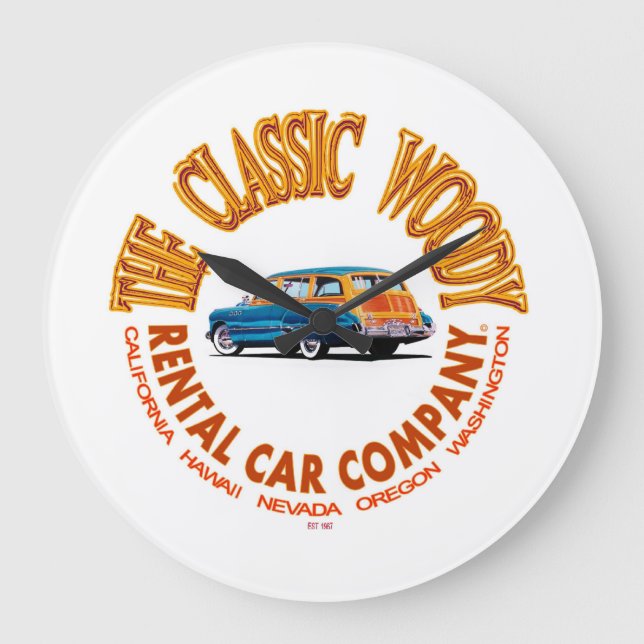 The Classic Woody Rental Car Company Logo Ver 4.0 Large Clock (Front)