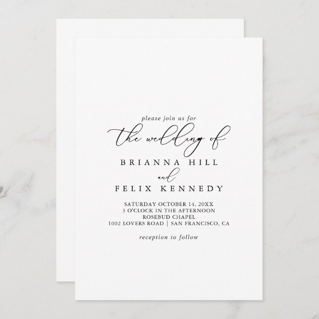 The Classy Chic Minimalist Wedding of Invitation (Front/Back)
