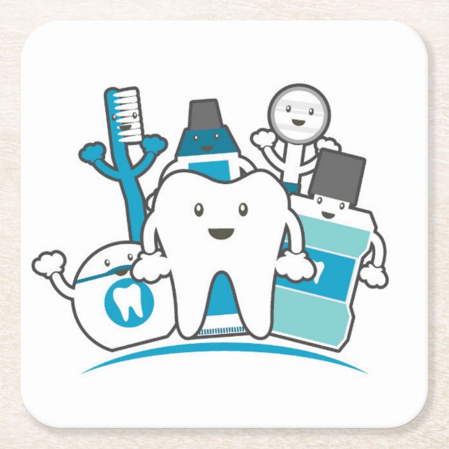 The Clean Teeth Gang Square Paper Coaster (Front)