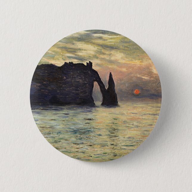 The Cliff Etretat, Sunset by Claude Monet 6 Cm Round Badge (Front)
