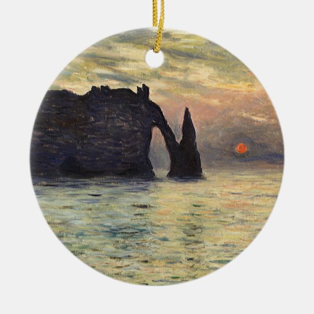 The Cliff Etretat, Sunset by Claude Monet Ceramic Tree Decoration (Front)