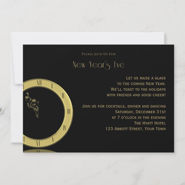 The Clock Strikes Midnight New Years Eve Party Invitation (Front)