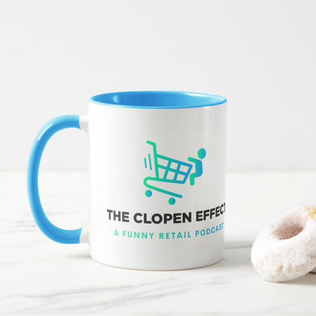 The Clopen Effect - Black Logo Two-Tone Coffee Mug (With Donut)