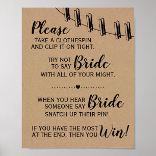 The clothespin game bridal shower rustic sign