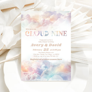 The Cloud Nine Rainbow fluffy cloud Baby Shower Invitation